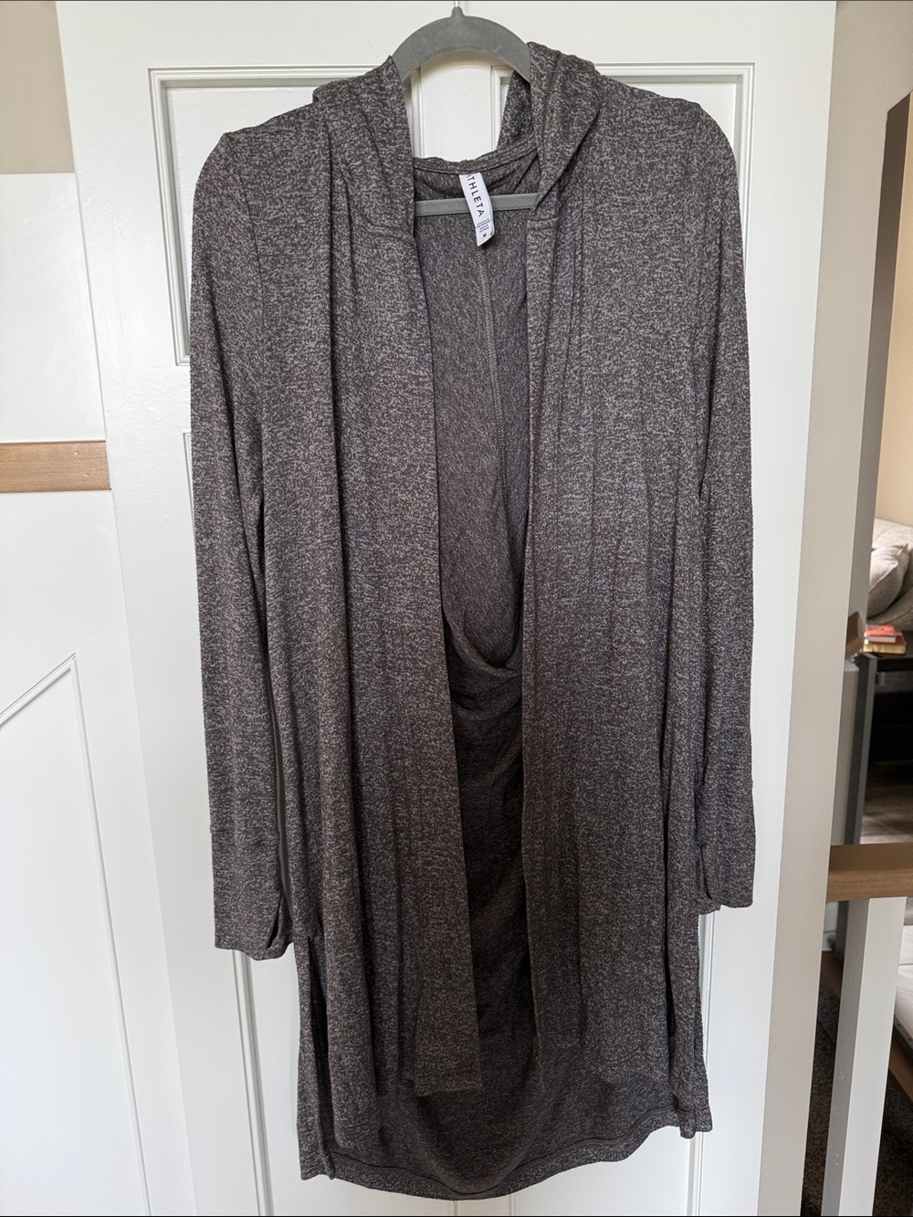 Athleta Marled Gray Hooded Open Cardigan